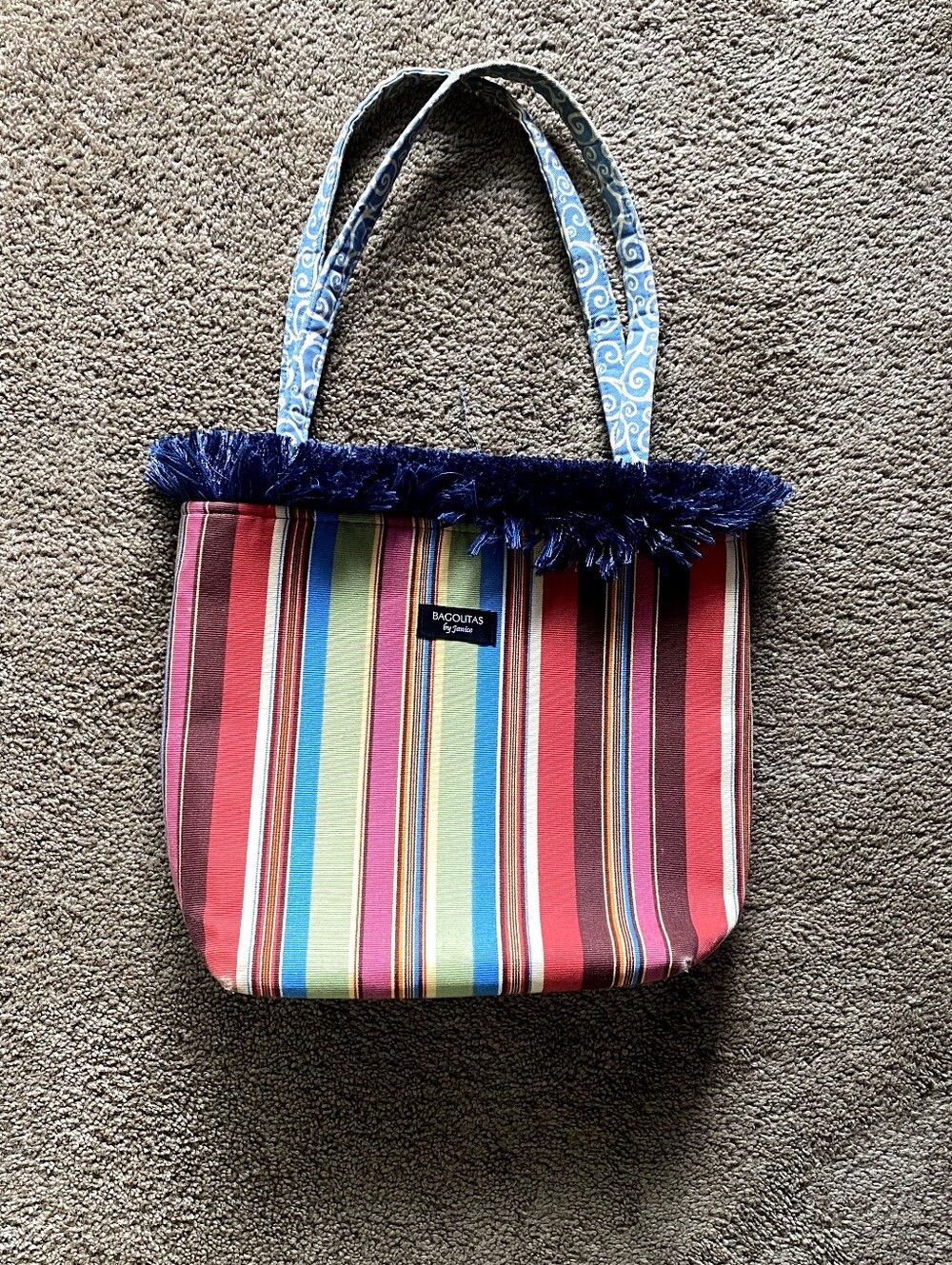 Y2k Fringe Canvas Tote Bag Bagolitas Striped Eclectic Multicolor